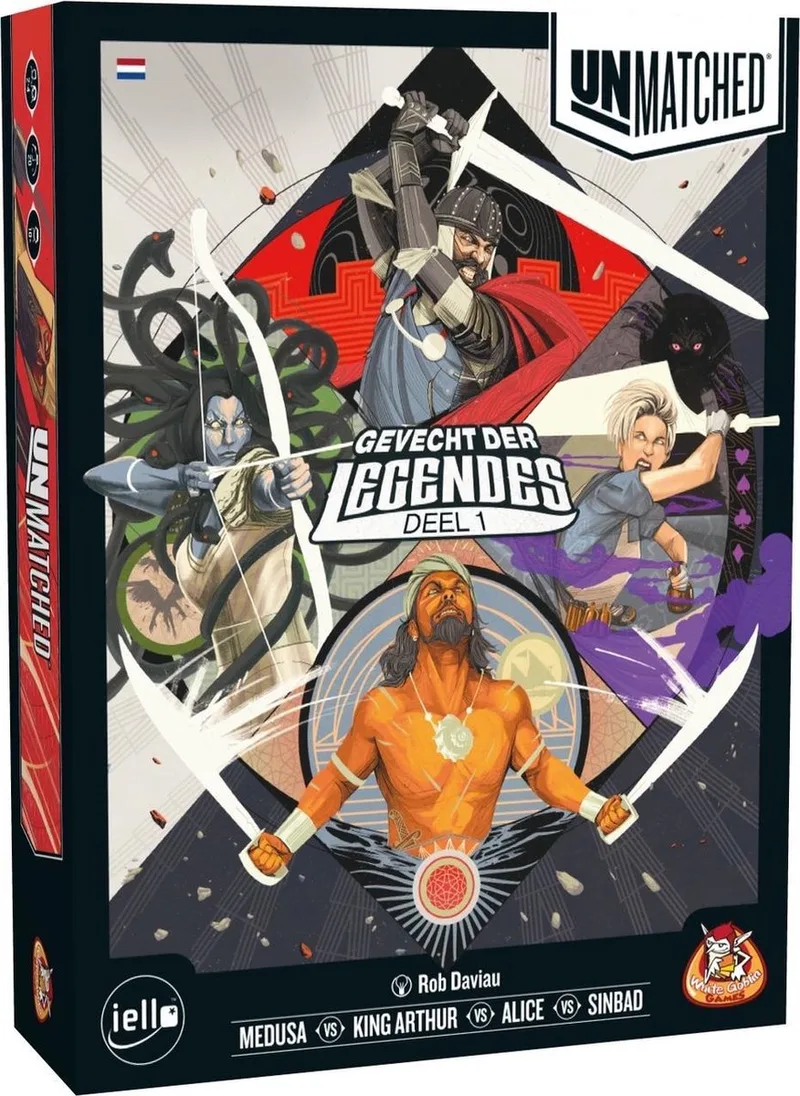 Unmatched: Gevecht der Legendes - expertspel - 2 tot 4 spelers - 20 minuten - Vanaf 10 jaar - Met de helden: Medusa, King Arthur, Alice en Sinbad van White Goblin Games – doos