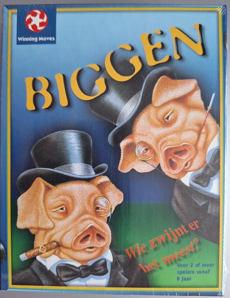 Biggen Spel - Dobbelspel met varkentjes - Voor 100 punten van Winning Moves, editie Multikleur – doos