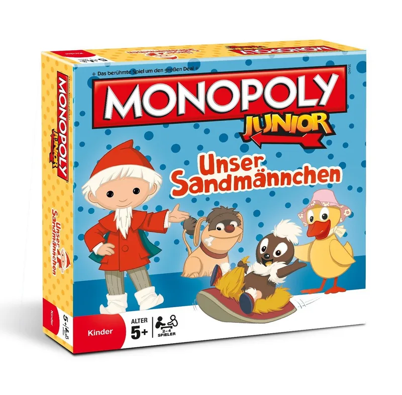 Spiel Monopoly Junior Unser Sandmännchen, Brettspiel van Winning Moves, editie Bunt – doos
