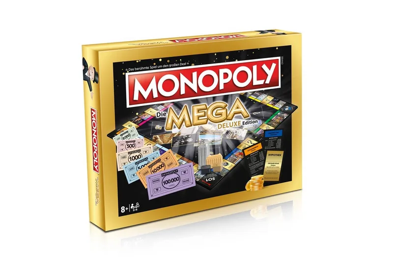 Spiel Monopoly - Mega Deluxe, Brettspiel de Winning Moves, édition Goldfarben – boîte