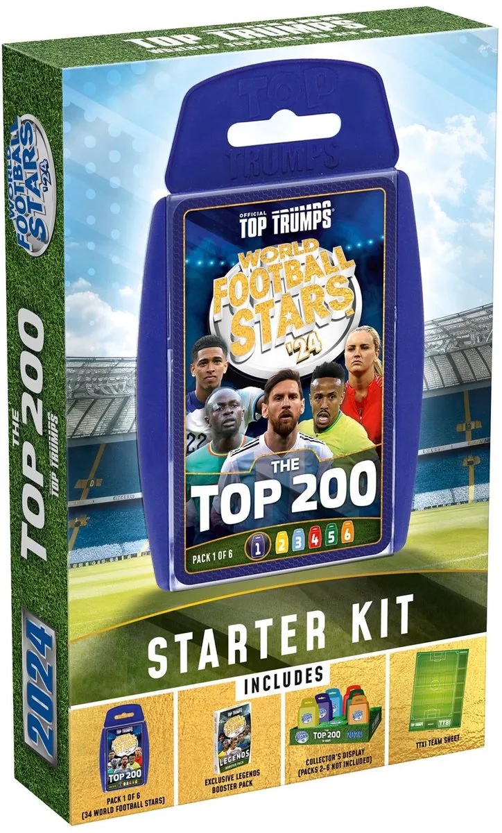 Top Trumps Box Starter Set - World Football Stars Top 200 - Pack 1/6 - Engels von Winning Moves – Schachtel