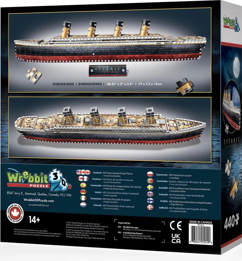 Titanic - 3D puzzel - 440 stuks from Wrebbit, Multicolour edition – box