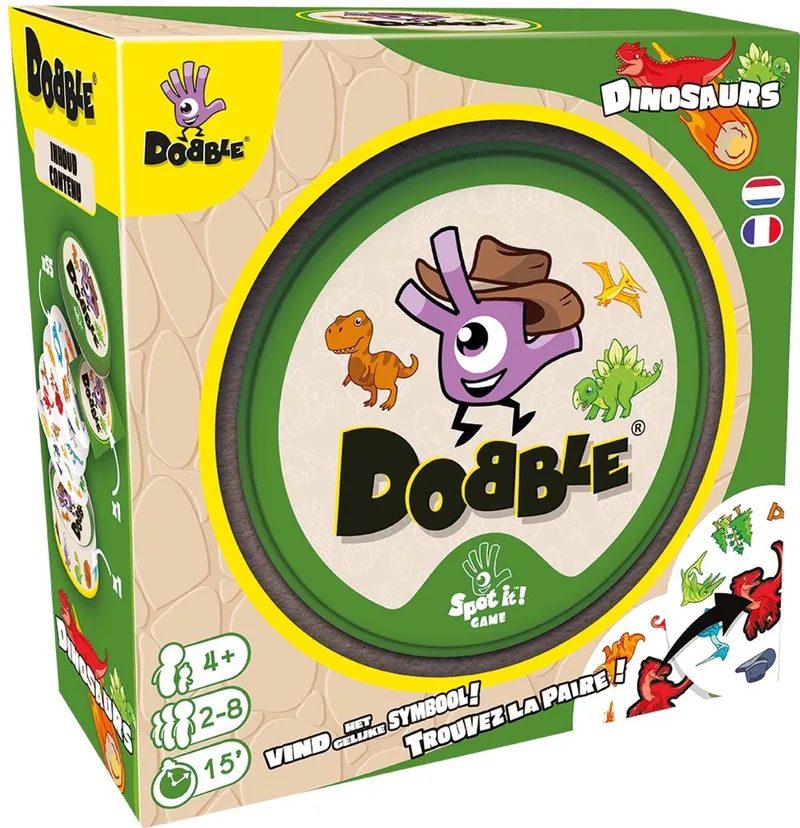 Asmodee Dobble kaartspel Dinosaurs - reactiespel voor kinderen en familie. van Zygomatic – doos