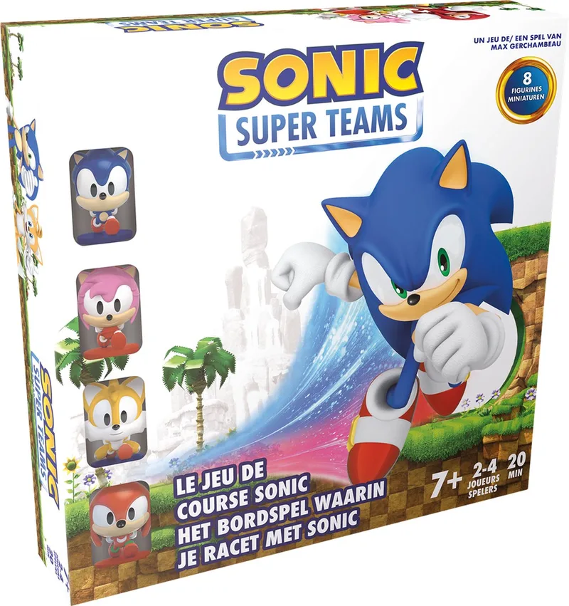 Sonic Super Teams Bordspel - Race met Sonic en vrienden - Inclusief 8 miniaturen van Zygomatic – doos