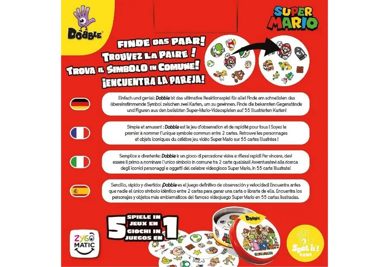 Asmodee Jeu De Société Dobble Super Mario Eco Sleeve Version Espagnole de Zygomatic – boîte 3 sur 3