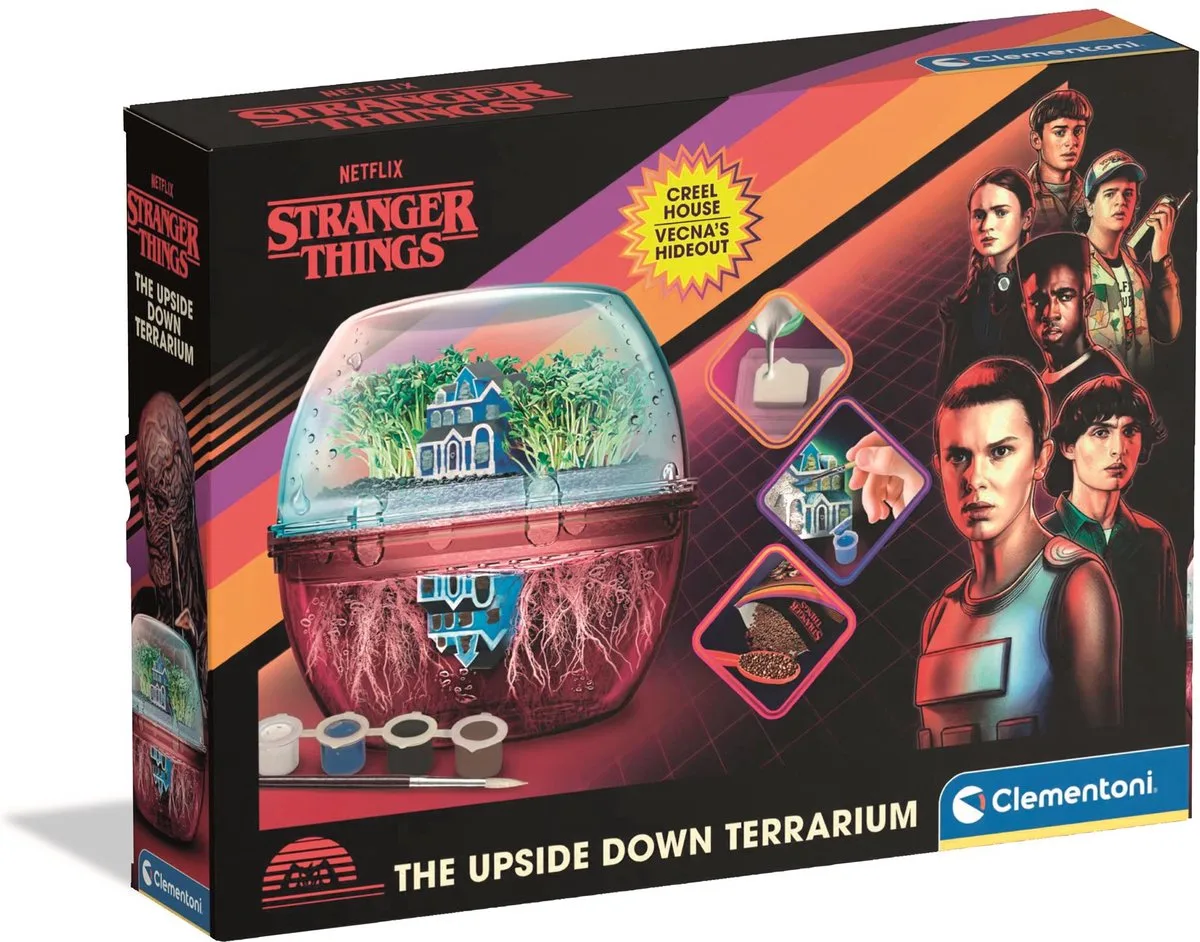 Stranger Things - Vecna's huis - The Upside Down Terrarium - Planten kweken - DIY Planten Terrarium - Experimenteren met planten - Vanaf 7 jaar från Clementoni, utgåva Flerfärgad – kartong