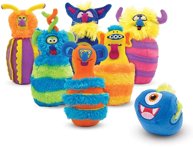 Bowlingspel met opbergzak en 6 pluchen monsters