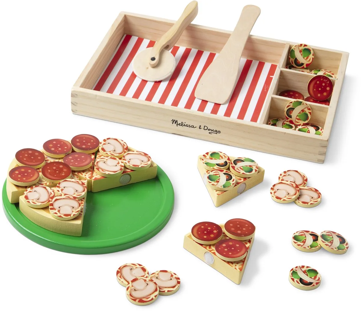Food Play Wooden Pizza (806110) Brætspil fra Melissa & Doug, Flerfarvet-udgave – æske